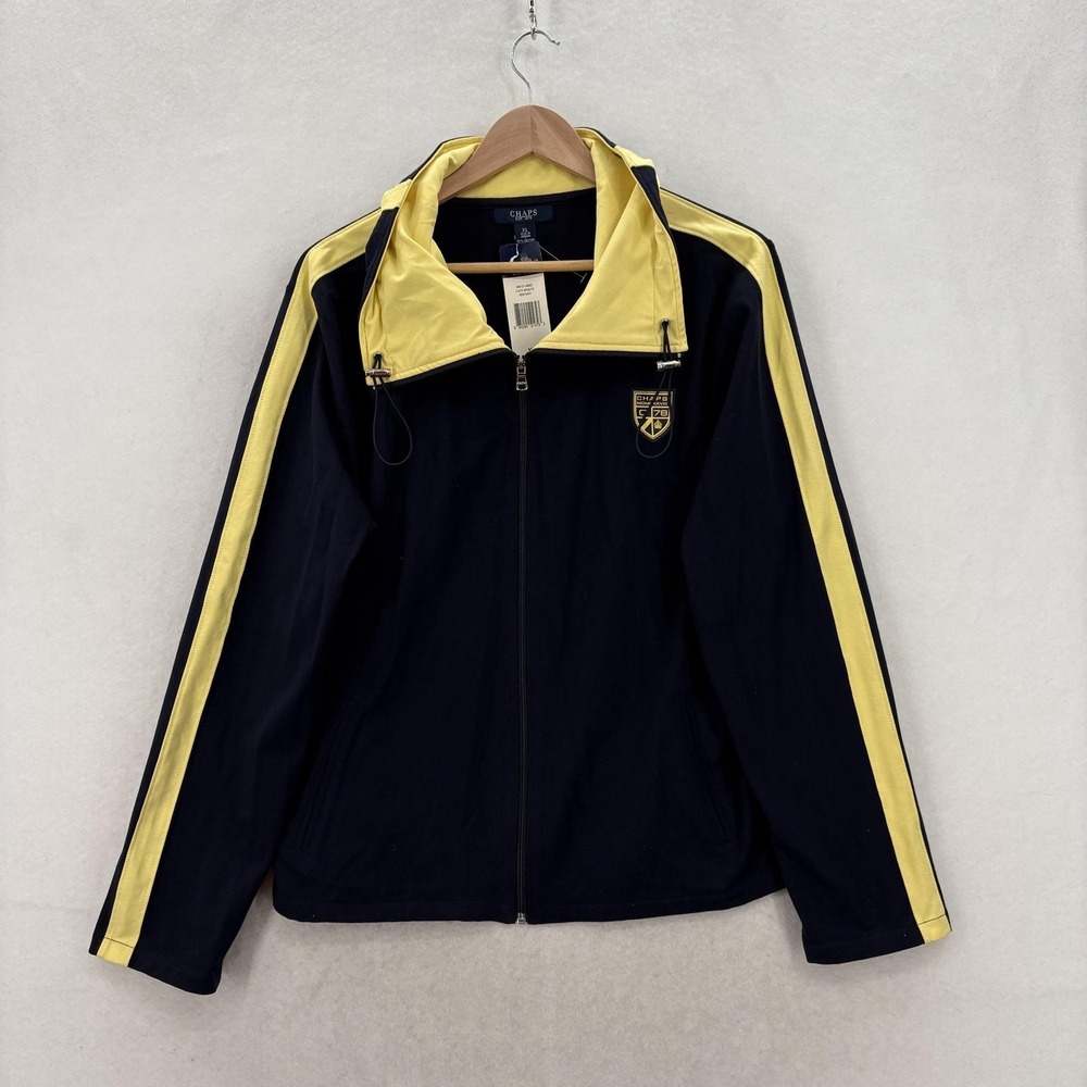 Chaps C-City Brights Track Jacket Mens XL Blue Full Zip Striped Logo Athletic